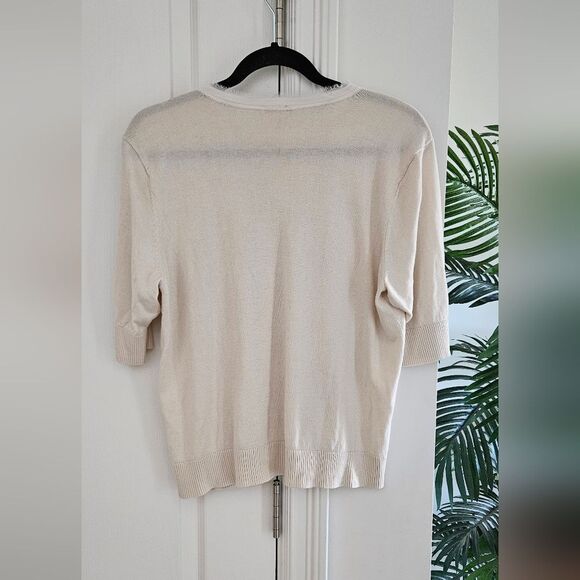 Silk + Cashmere Magaschoni Elegant Cream Cardigan Sweater - Picture 2 of 6